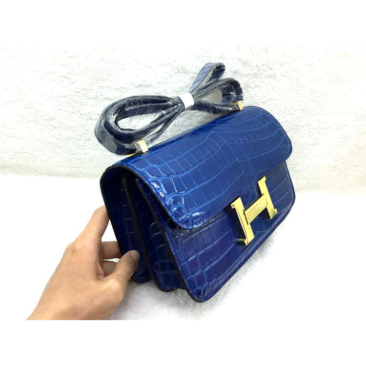 2015 Popular Style Hermes Constance Bag Crocodile stripes Leather H9998B Blue