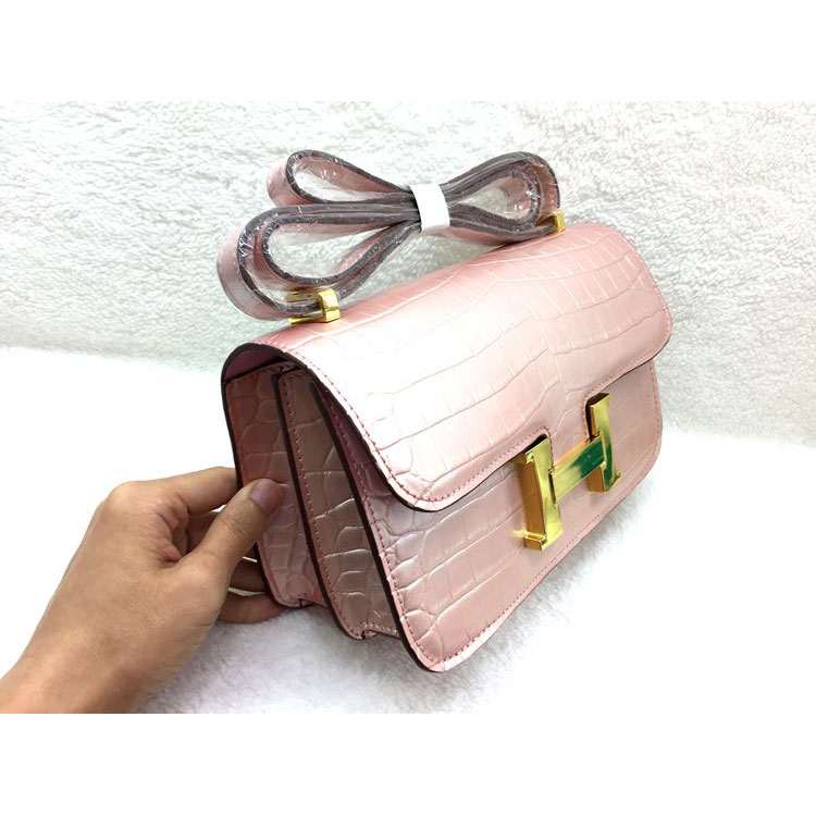 2015 Popular Style Hermes Constance Bag Crocodile stripes Leather H9998B Pink