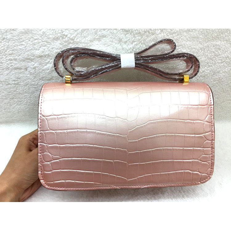 2015 Popular Style Hermes Constance Bag Crocodile stripes Leather H9998B Pink