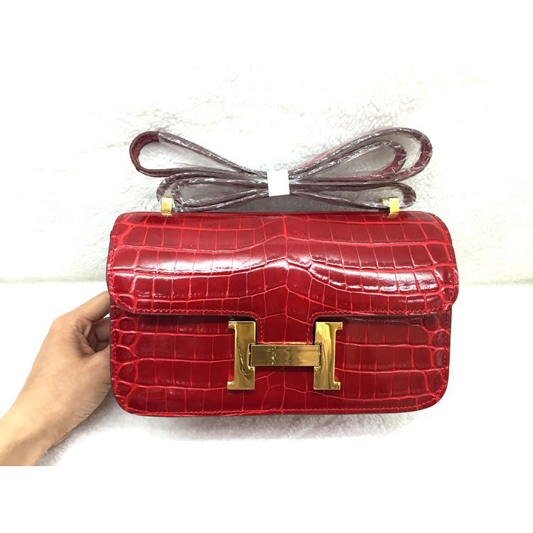 2015 Popular Style Hermes Constance Bag Crocodile stripes Leather H9998B Red