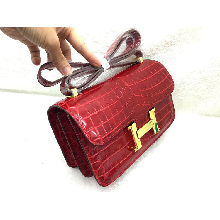 2015 Popular Style Hermes Constance Bag Crocodile stripes Leather H9998B Red