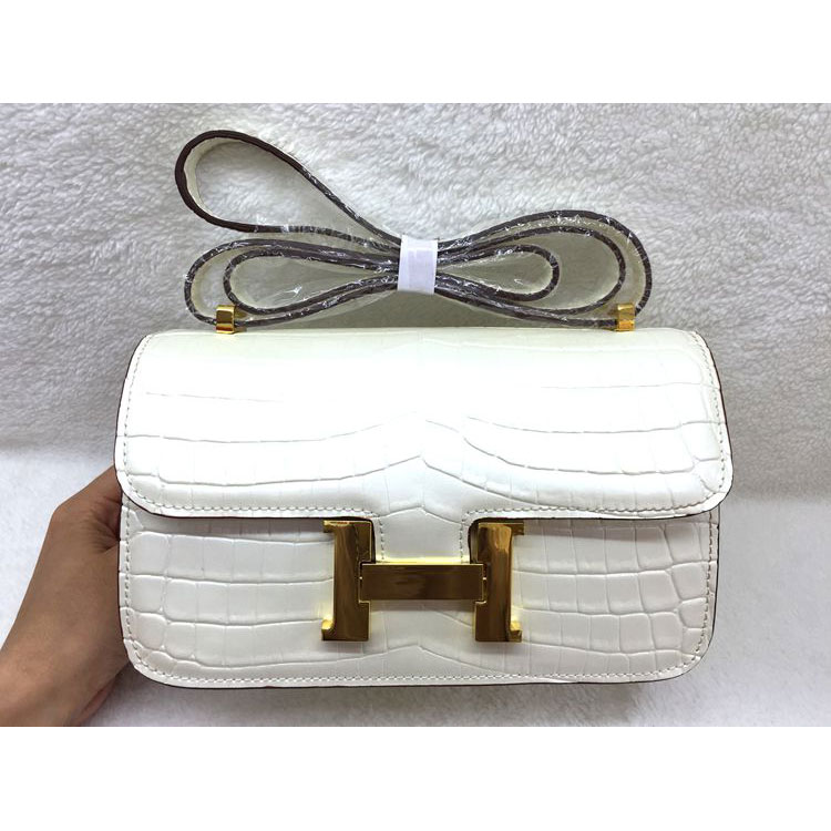 2015 Popular Style Hermes Constance Bag Crocodile stripes Leather H9998B White