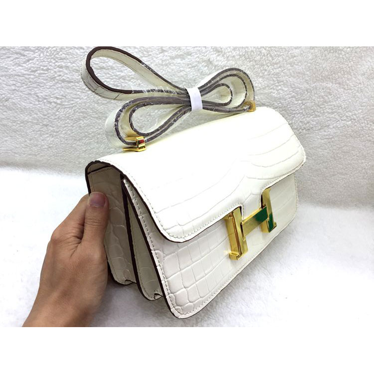 2015 Popular Style Hermes Constance Bag Crocodile stripes Leather H9998B White