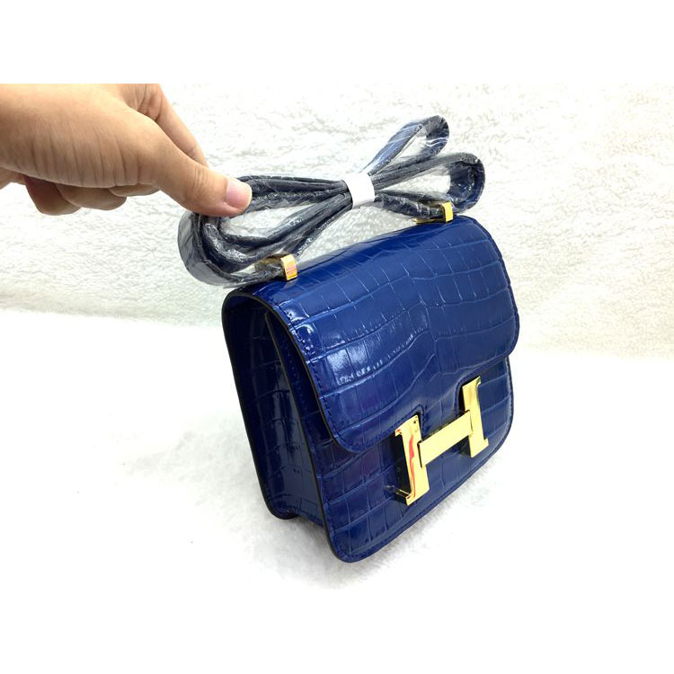 2015 Popular Style Hermes Constance Bag Crocodile stripes Leather H9998S Blue