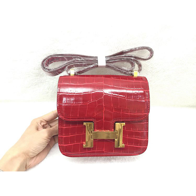 2015 Popular Style Hermes Constance Bag Crocodile stripes Leather H9998S Red