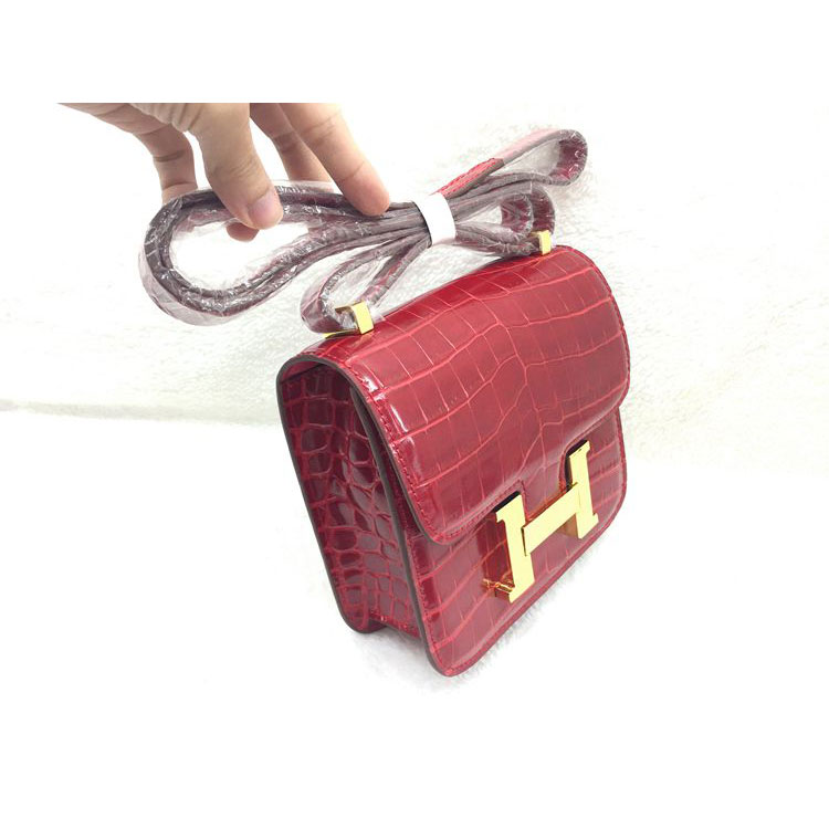 2015 Popular Style Hermes Constance Bag Crocodile stripes Leather H9998S Red