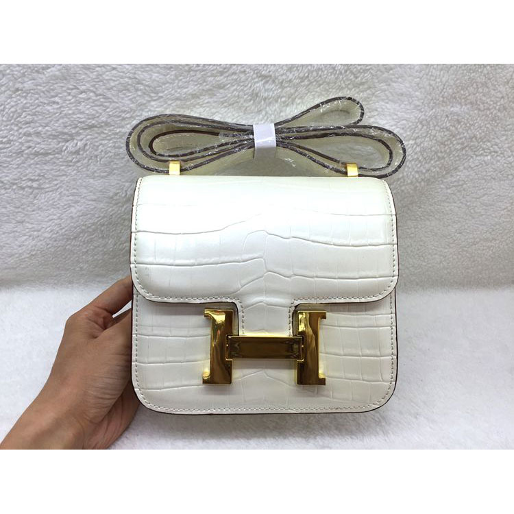 2015 Popular Style Hermes Constance Bag Crocodile stripes Leather H9998S White