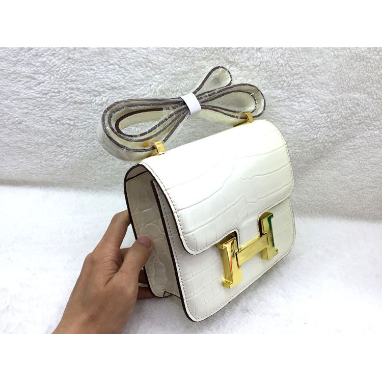 2015 Popular Style Hermes Constance Bag Crocodile stripes Leather H9998S White