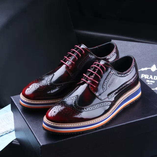 2015 Prada men Laser drilling patent leather shoes