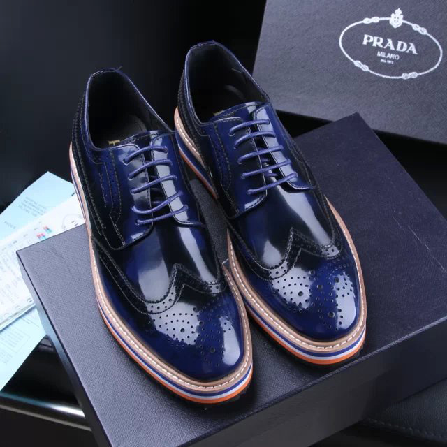 2015 Prada men Laser drilling patent leather shoes