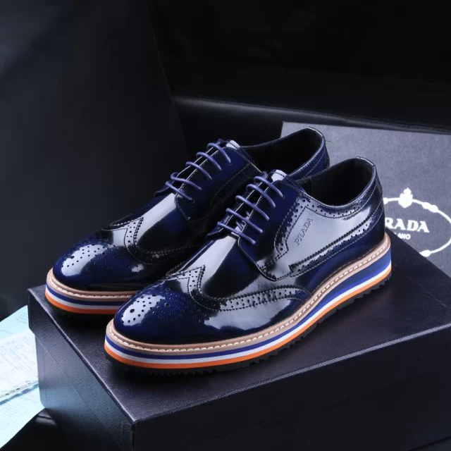 2015 Prada men Laser drilling patent leather shoes