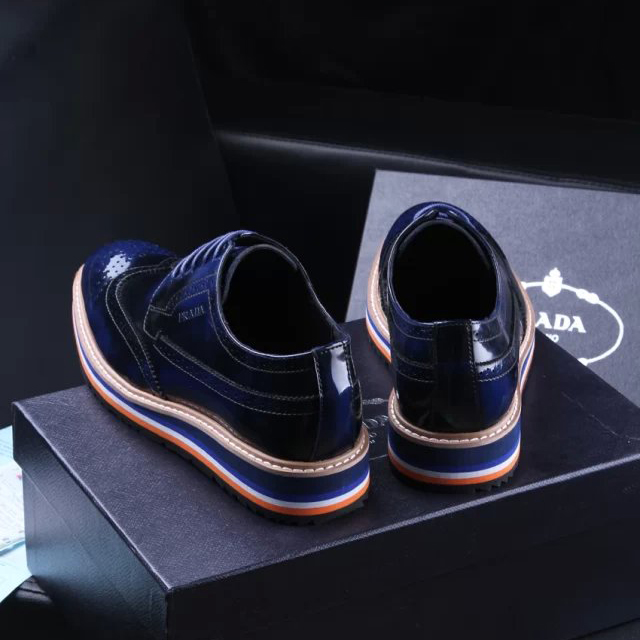 2015 Prada men Laser drilling patent leather shoes