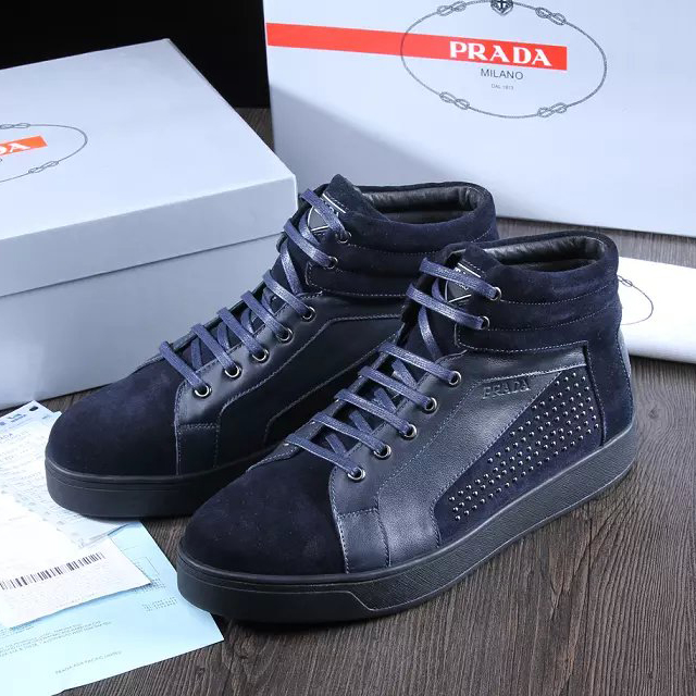 2015 Prada men Nubuck rivet high-top casual shoes