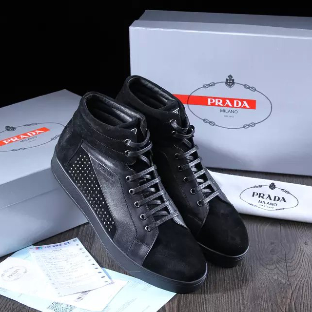 2015 Prada men Nubuck rivet high-top casual shoes