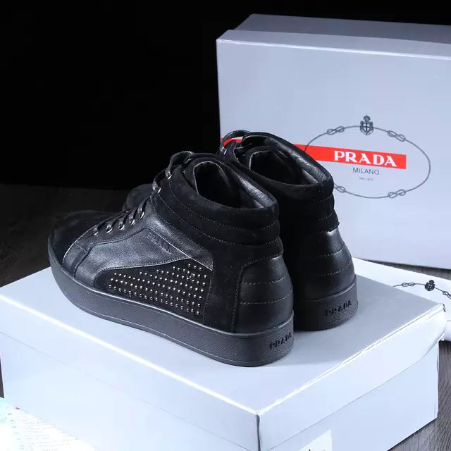 2015 Prada men Nubuck rivet high-top casual shoes