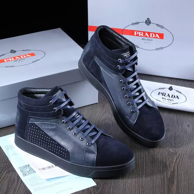 2015 Prada men Nubuck rivet high-top casual shoes