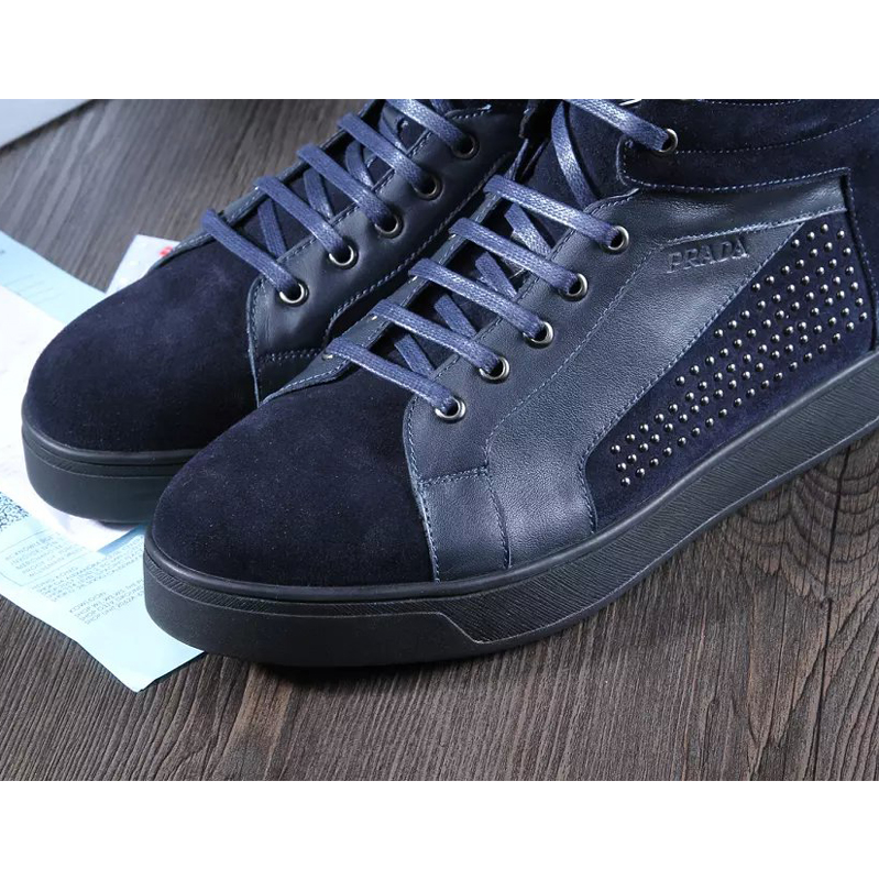 2015 Prada men Nubuck rivet high-top casual shoes