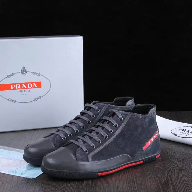 2015 Prada men Nubuck strap high-top casual shoes