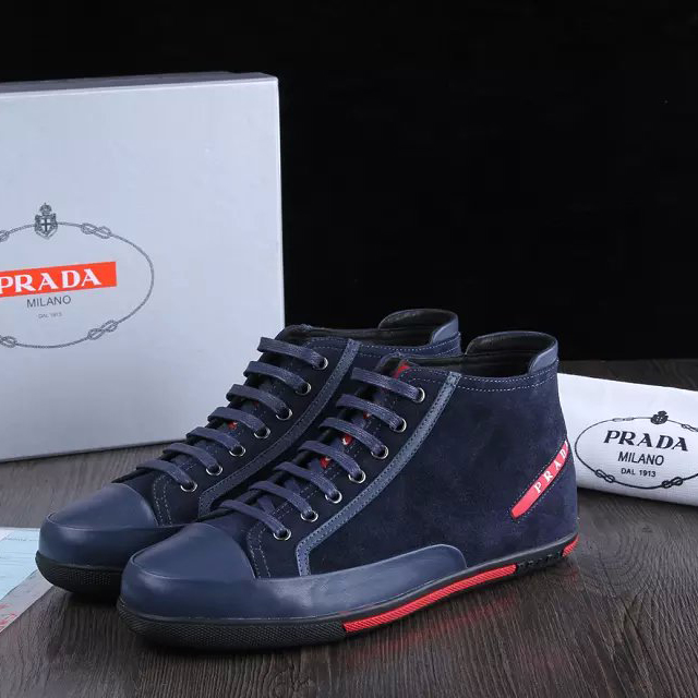 2015 Prada men Nubuck strap high-top casual shoes