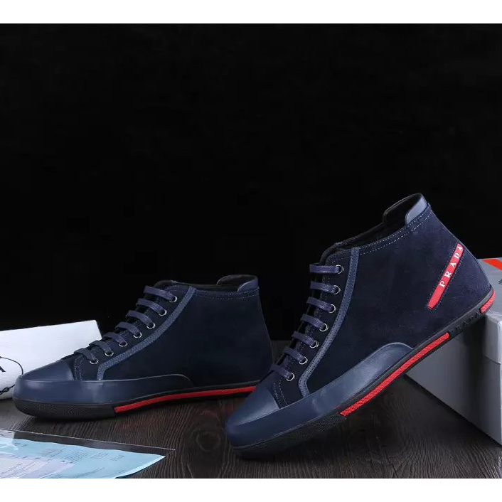 2015 Prada men Nubuck strap high-top casual shoes