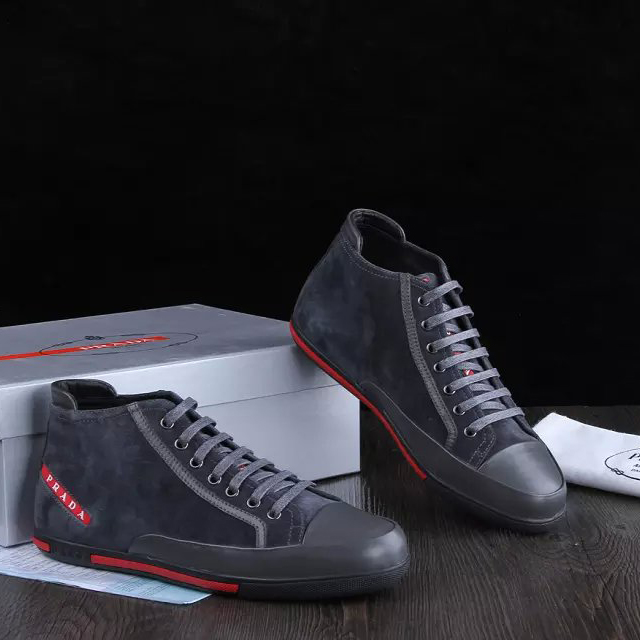 2015 Prada men Nubuck strap high-top casual shoes