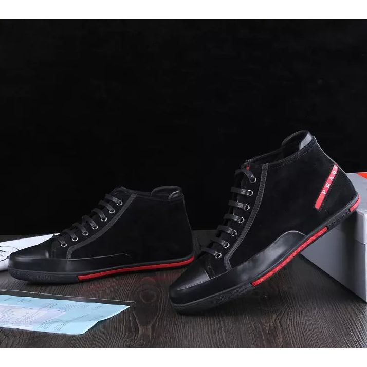 2015 Prada men Nubuck strap high-top casual shoes