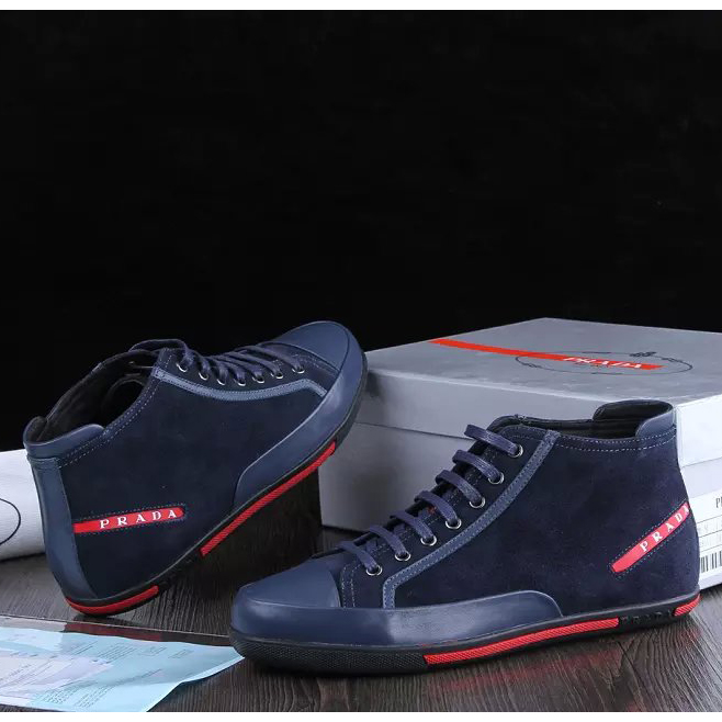 2015 Prada men Nubuck strap high-top casual shoes