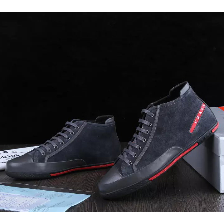 2015 Prada men Nubuck strap high-top casual shoes