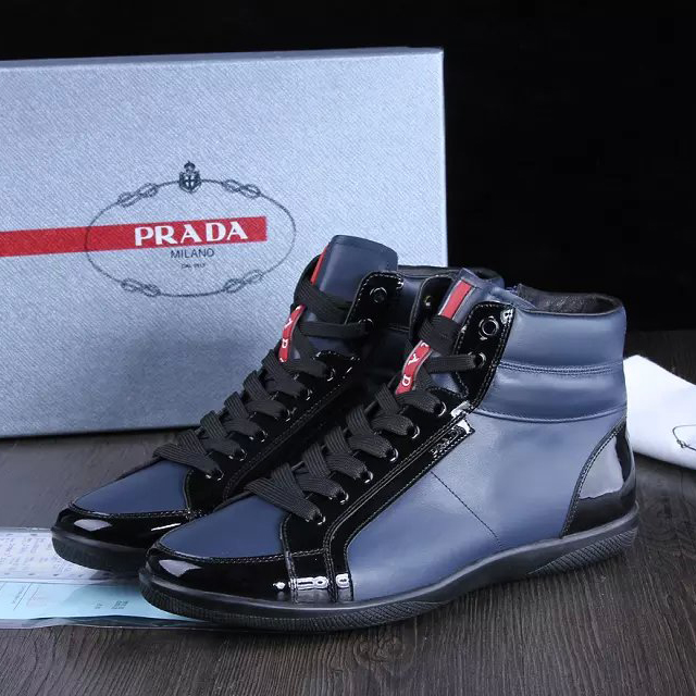 2015 Prada men Paint leather strap high-top casual shoes