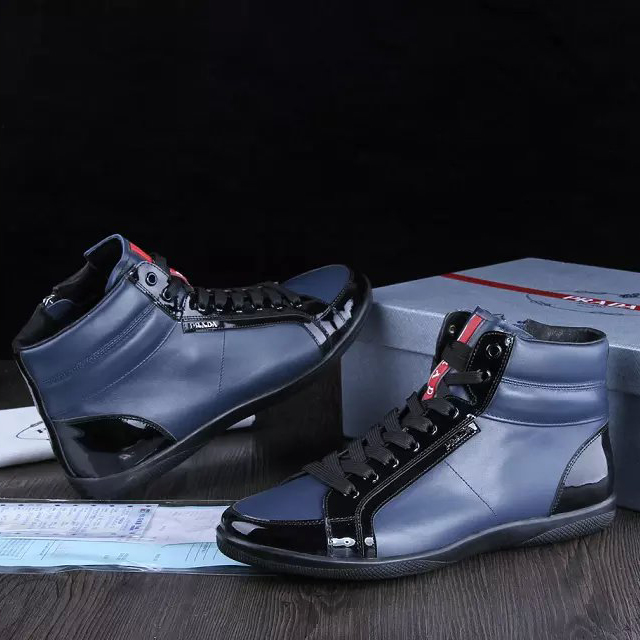 2015 Prada men Paint leather strap high-top casual shoes