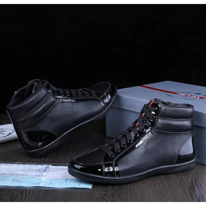 2015 Prada men Paint leather strap high-top casual shoes