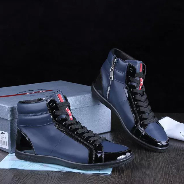 2015 Prada men Paint leather strap high-top casual shoes