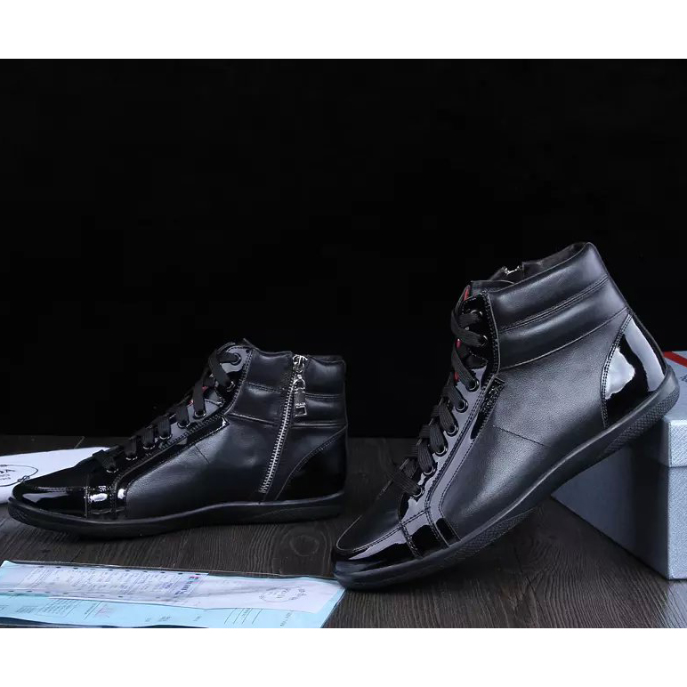 2015 Prada men Paint leather strap high-top casual shoes