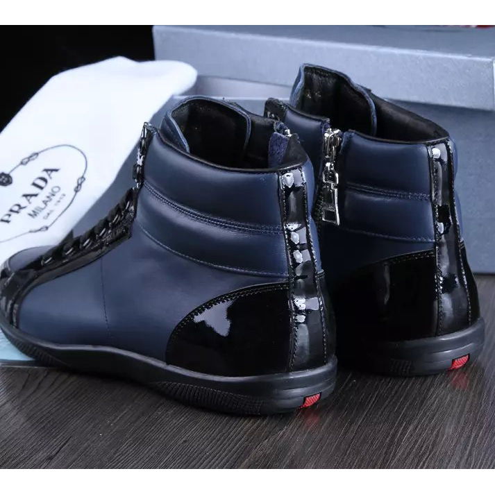 2015 Prada men Paint leather strap high-top casual shoes