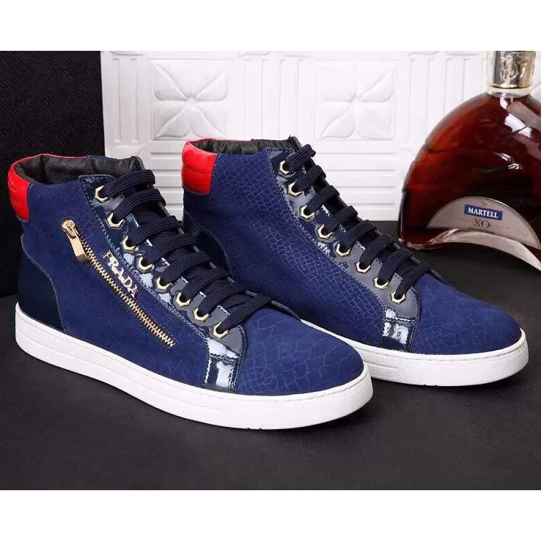 2015 Prada men Snake stripes high-top lace casual shoes