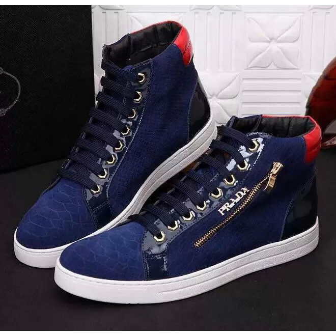 2015 Prada men Snake stripes high-top lace casual shoes