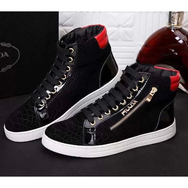 2015 Prada men Snake stripes high-top lace casual shoes