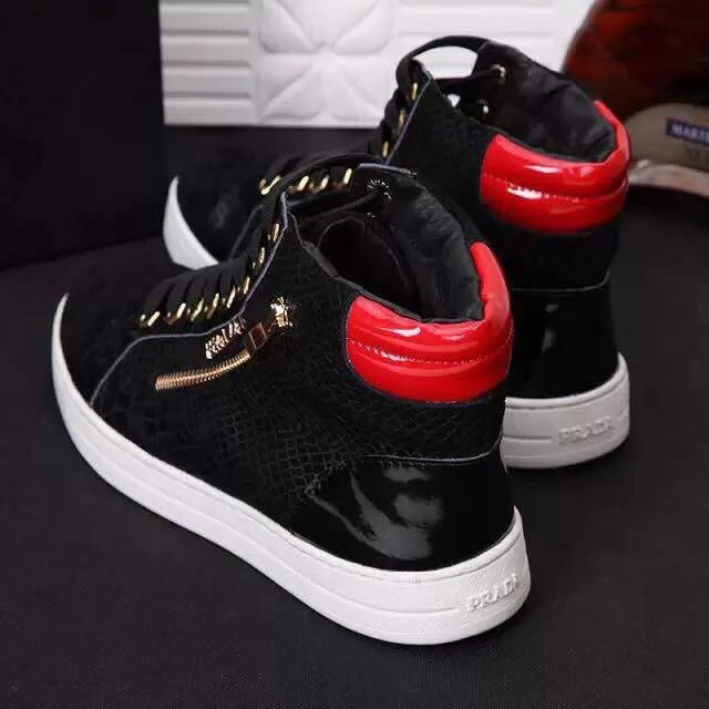 2015 Prada men Snake stripes high-top lace casual shoes