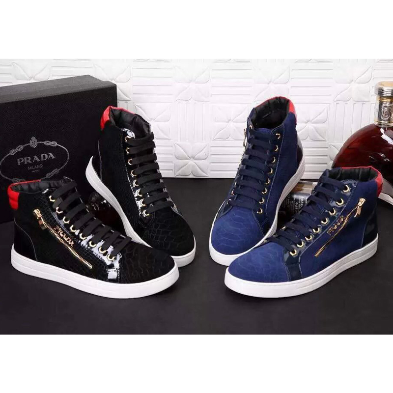 2015 Prada men Snake stripes high-top lace casual shoes