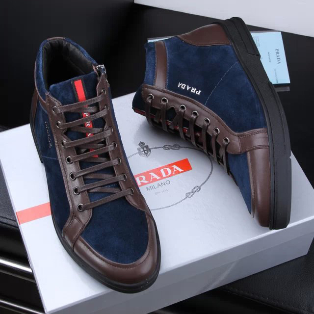 2015 Prada men nubuck high-top casual shoes