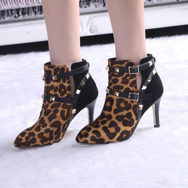 2015 Valentino women Leopard horsehair boots