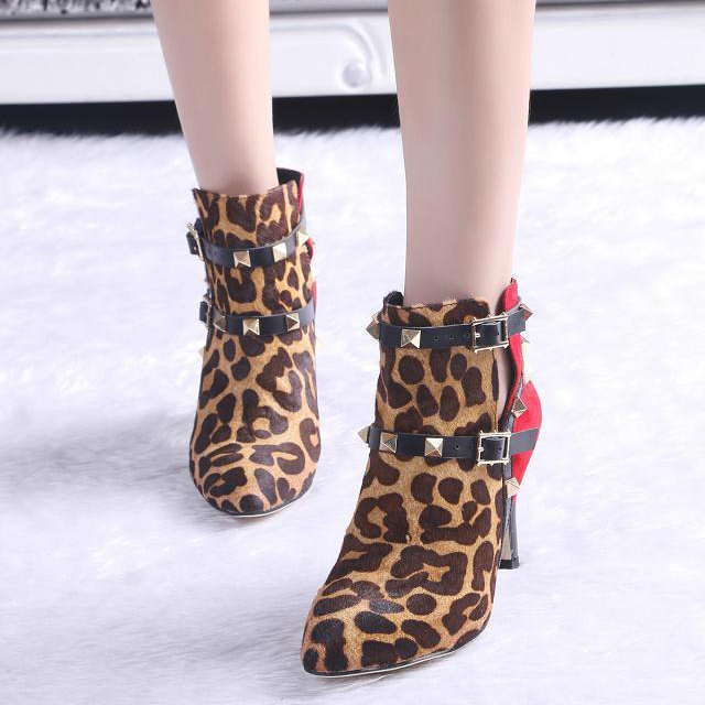 2015 Valentino women Leopard horsehair boots