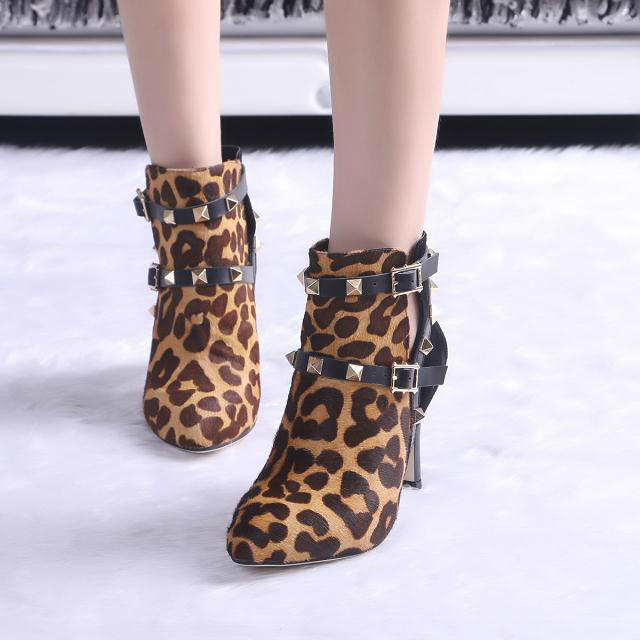 2015 Valentino women Leopard horsehair boots