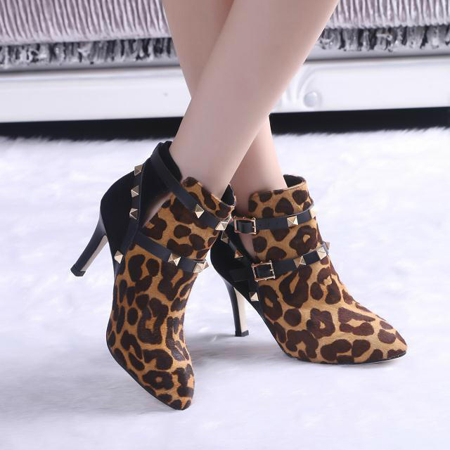 2015 Valentino women Leopard horsehair boots