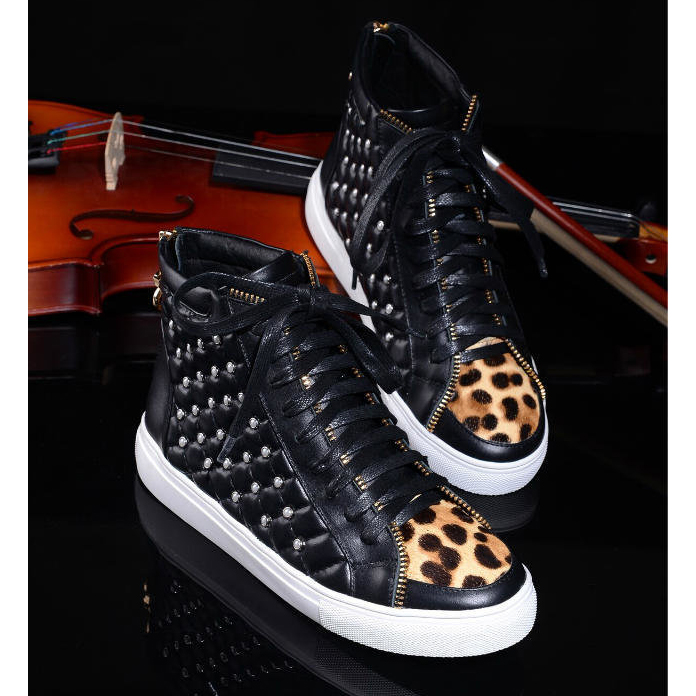 2015 chanel New Arrivals Leopard horsehair stitching rivet Casual shoes