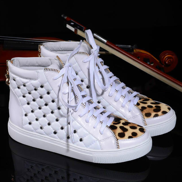 2015 chanel New Arrivals Leopard horsehair stitching rivet Casual shoes