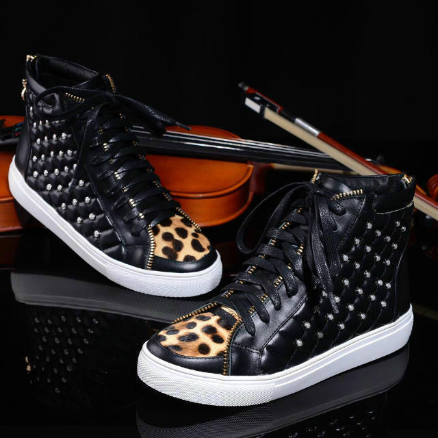 2015 chanel New Arrivals Leopard horsehair stitching rivet Casual shoes