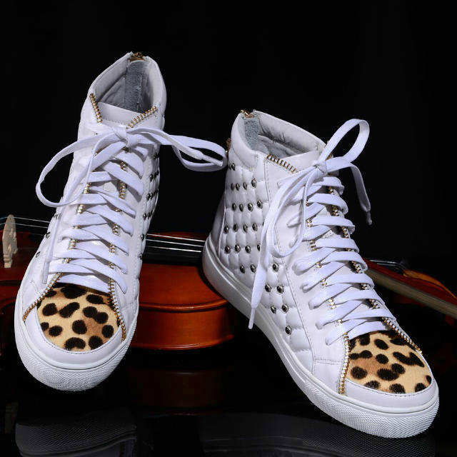 2015 chanel New Arrivals Leopard horsehair stitching rivet Casual shoes