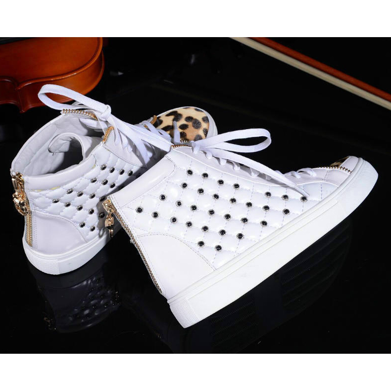 2015 chanel New Arrivals Leopard horsehair stitching rivet Casual shoes