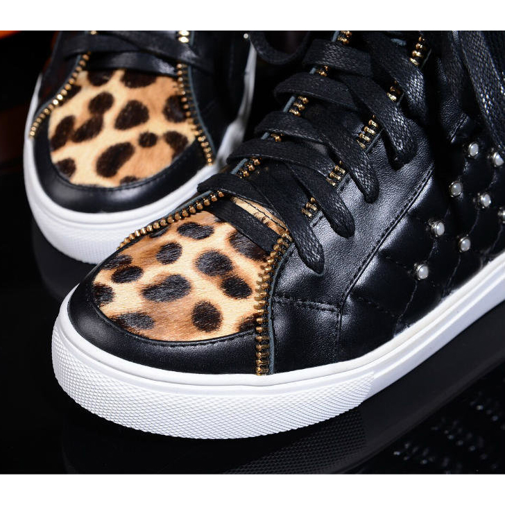 2015 chanel New Arrivals Leopard horsehair stitching rivet Casual shoes